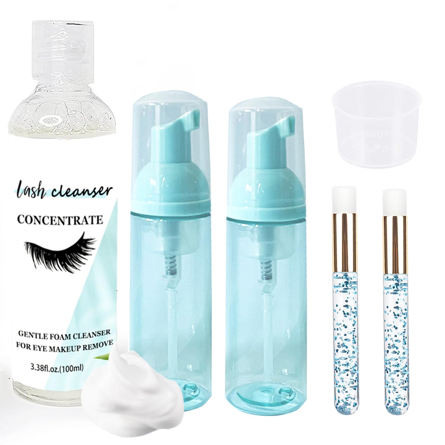 AREMOD 100ml Lash Shampoo Concentrate, Professional Eyelash Extension Bath Foam Lash Cleanser Kits Makeup Remover for Home Salon Use(blue)