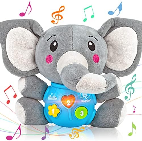 Aitbay Plush Elephant Music Baby Toys 0 3 6 9 12 Months, Cute Stuffed Aminal Light Up Baby Toys Newborn Baby Musical Toys for Infant Babies Boys & Girls Toddlers 0 to 36 Months (Gray)