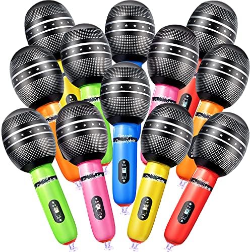 Zhanmai 12 Pieces Inflatable Microphones Blow up Microphone Plastic Microphone Props Blow up Microphones Toys for Musical Concert Themed Party Cosplay Stage Birthday Decoration Supplies, Random Colors