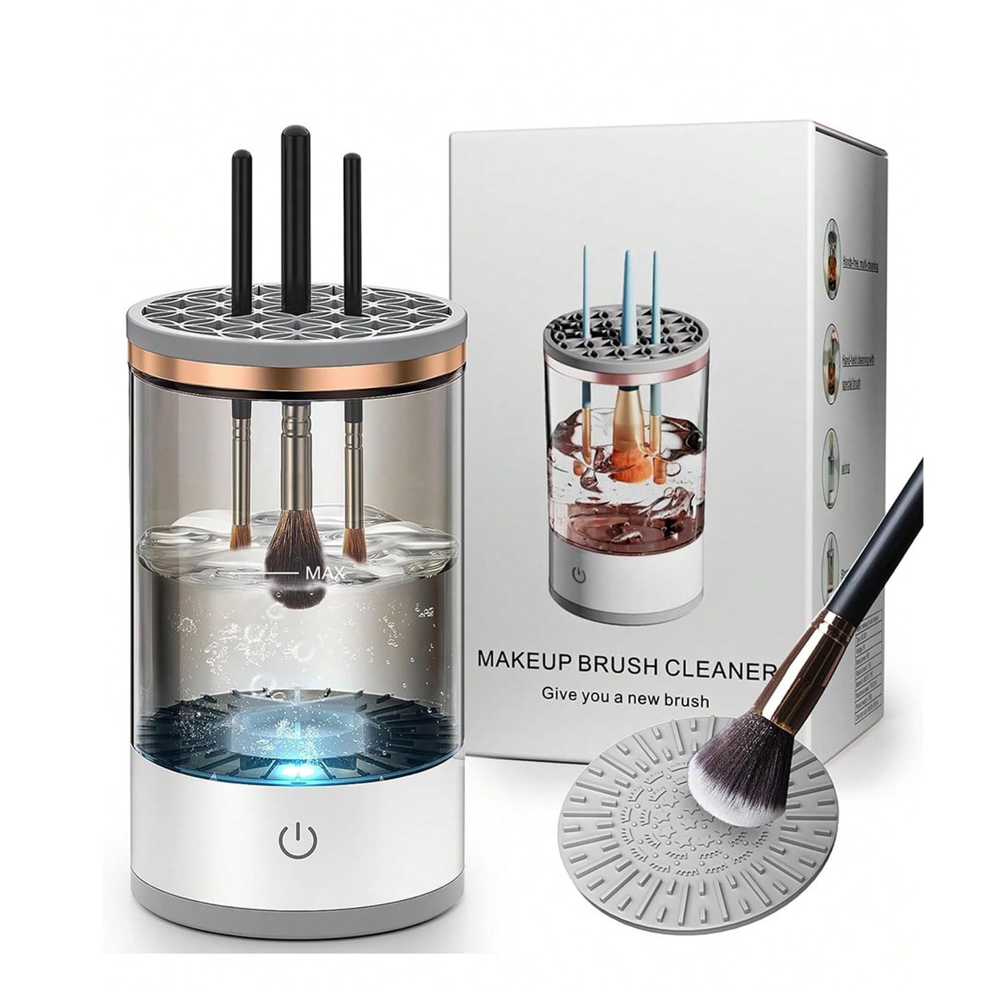 Aklimida Electric Make Up Brush Cleaner Spinner,3 In 1 Automatic Spinner Brushly Pro Women Portable Make-Up Brush Cleaner Dryer Dust-Proof for All Size Beauty Makeup Brushes Set Quick Dry Tool